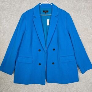 Talbots Women Knit Blazer Size 22W Blue Open Front Lined Jacket Office Church